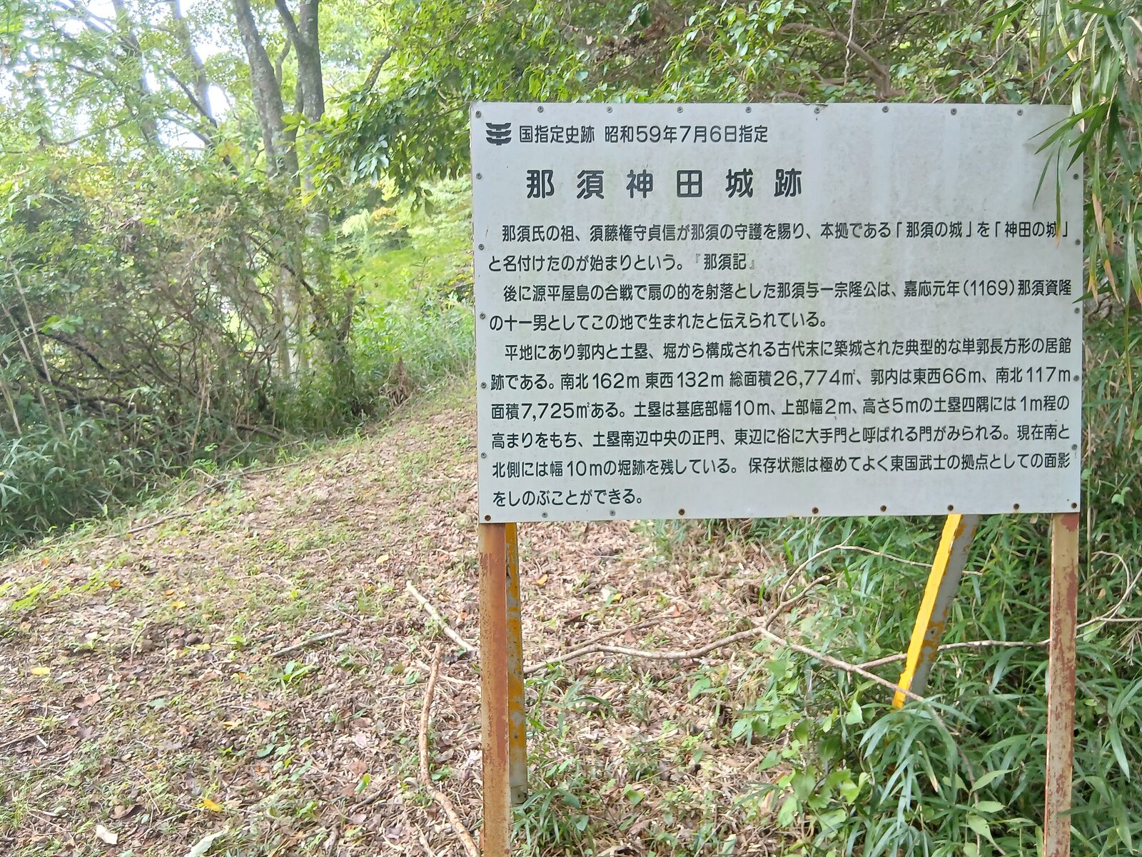 那須神田城跡の国指定史跡案内板